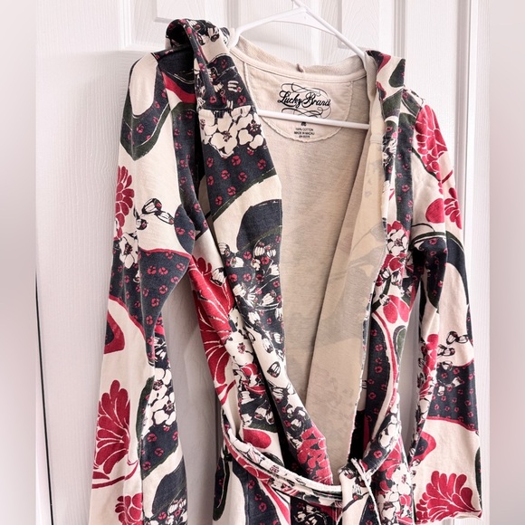 Lucky Brand Japanese Floral Belted Jacket With Hood - Cotton Size Medium - Picture 4 of 9
